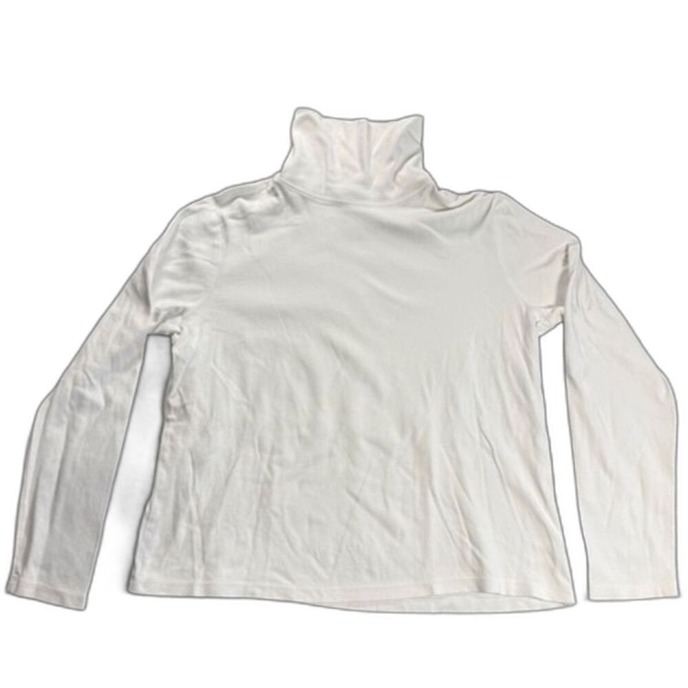 L.L.Bean Supima Cotton Turtleneck Women's Medium White Long Sleeve Knit Top NWOT